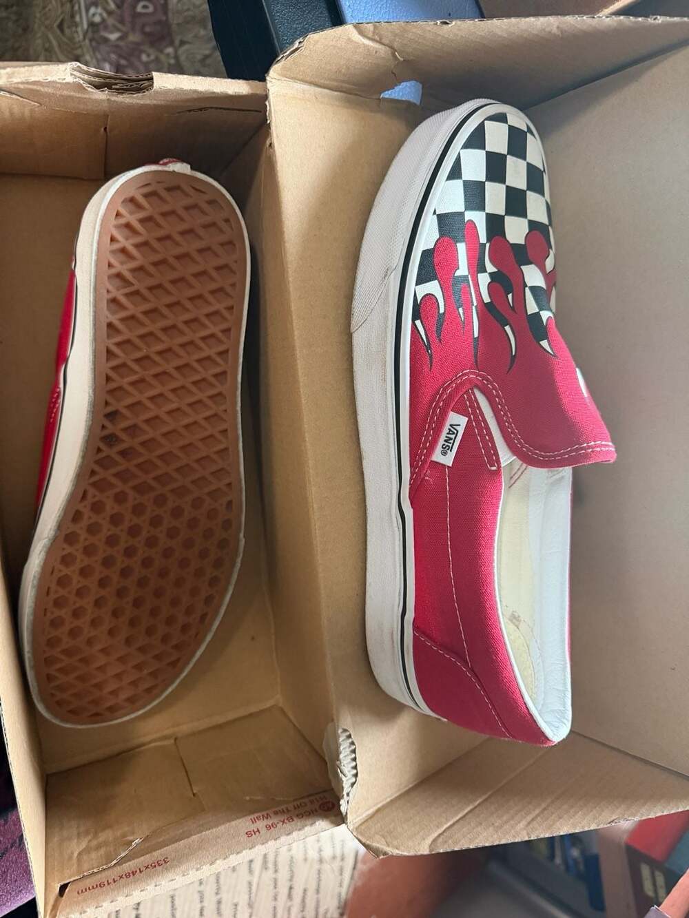 Vans Classic Slip-On Checker Flame Racing Red Size Men 9 / Women 10.5